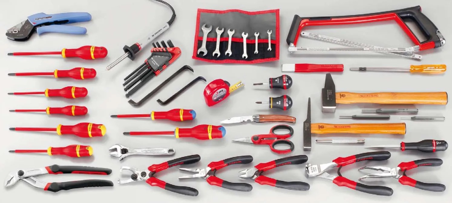 1894-COMPO. 52 OUTILS METR. ELECTRICIEN + BOITE METALLIQUE-2050.E15