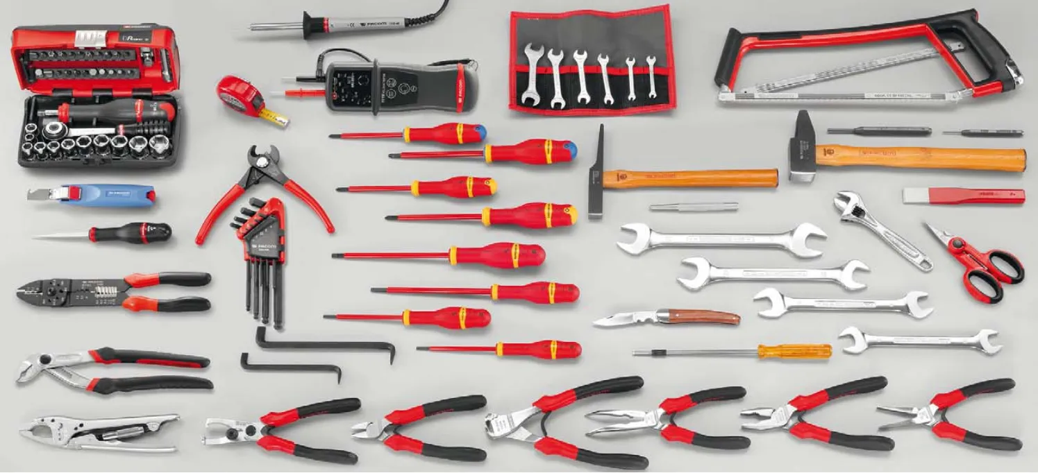 1895-COMPO. 103 OUTILS METR. ELECTRICIEN + BOITE METALLIQUE-2050.E17